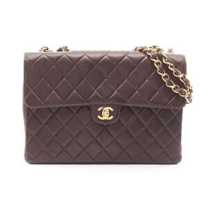 Chanel Matelasse Single Flap Shoulder Bag Lambskin Leather Brown
